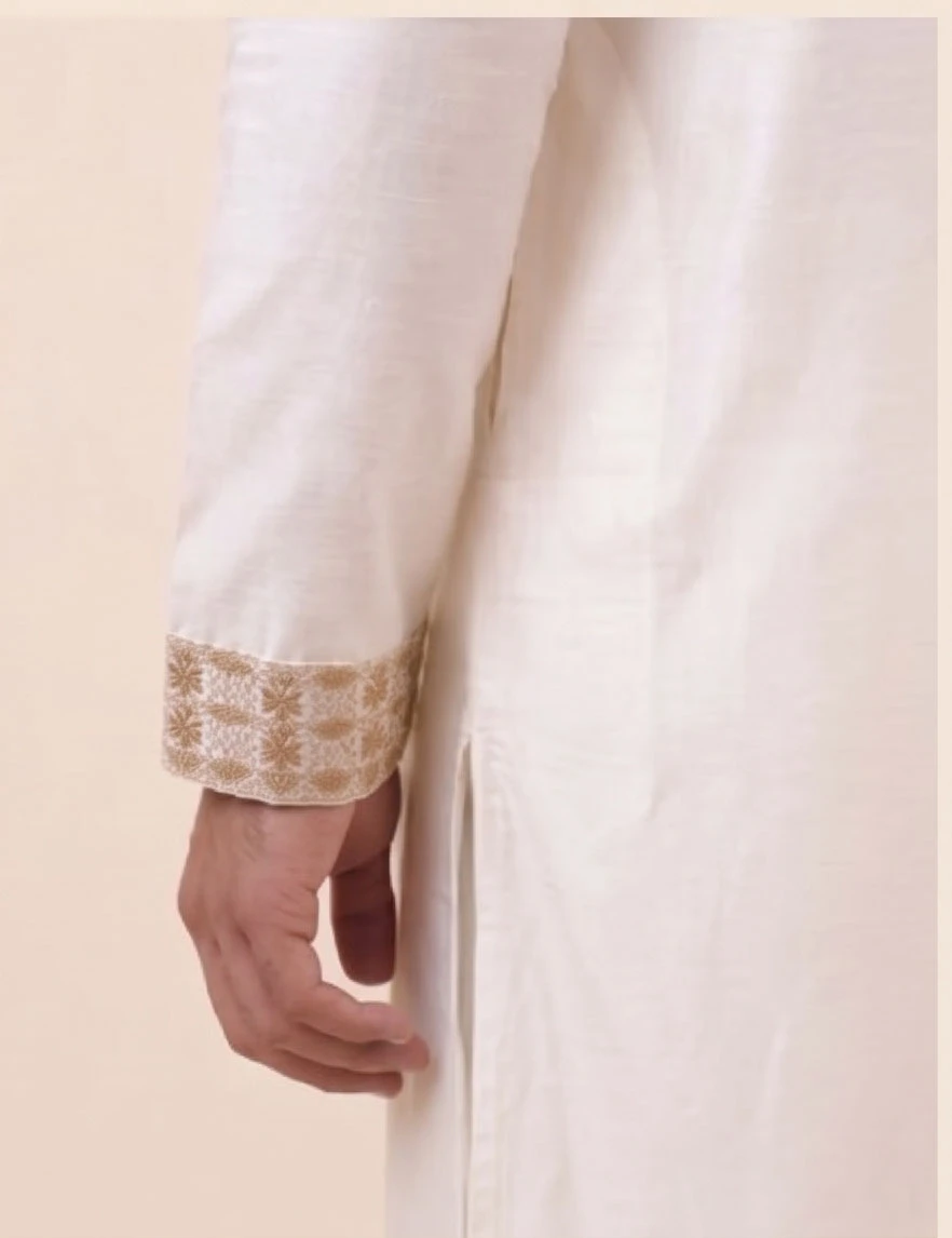 Mens White Embroidered Panjabi Taati-A01