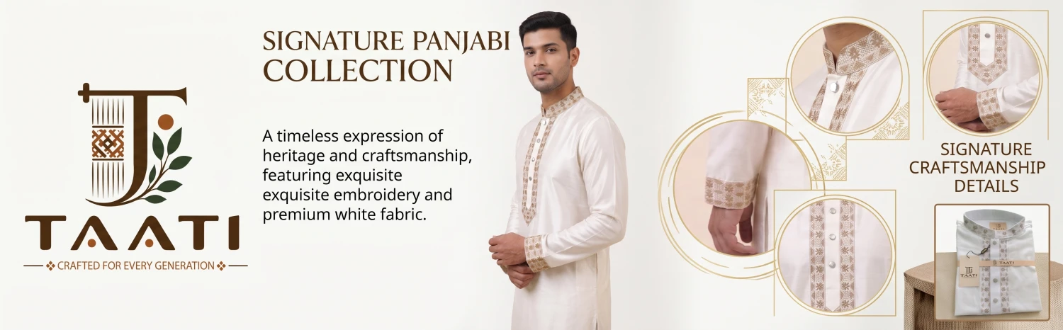 Mens White Embroidered Panjabi Taati-A01